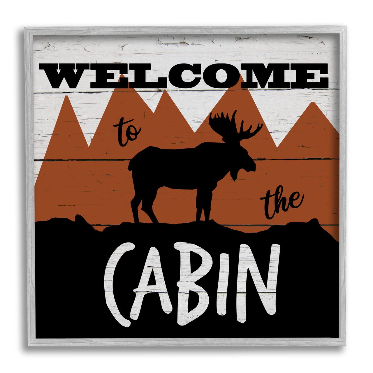 Stupell Industries Welcome To Cabin Phrase Rustic Moose Orange Mountains Framed Wall Art